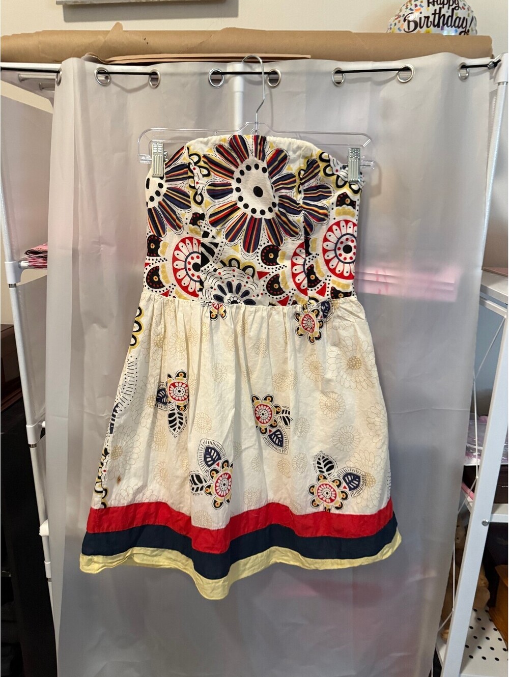 Strapless Floral Print Cotton Dress M/M